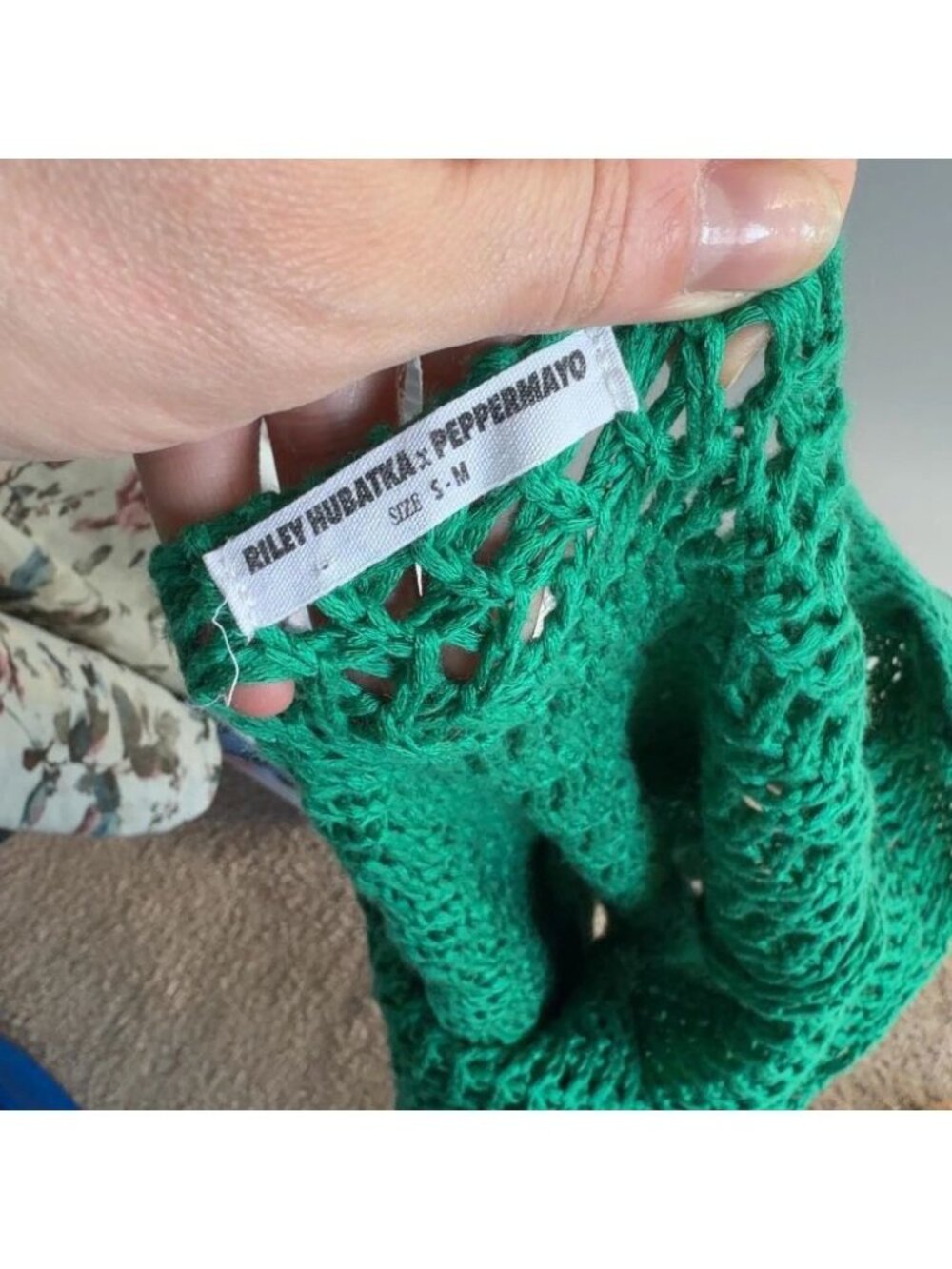 Riley Hubatka x Peppermayo Green Crochet Knit Mini Dress Size S/M Knit Women’s - Picture 4 of 6